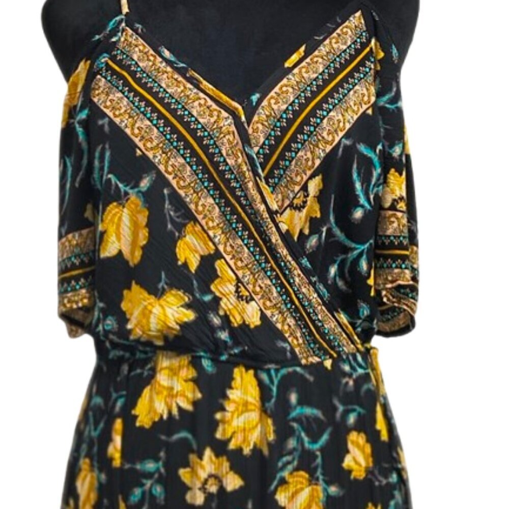 Xhilaration Cold Shoulder Black Floral Maxi Dress Women's Size Large - Picture 3 of 9